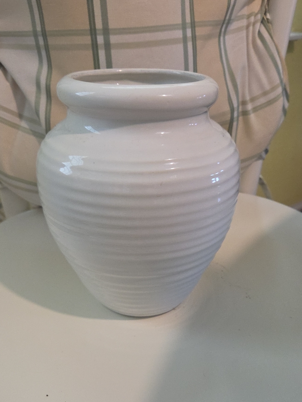 Classic Ribbed Ceramic Vase in White - Home Accents